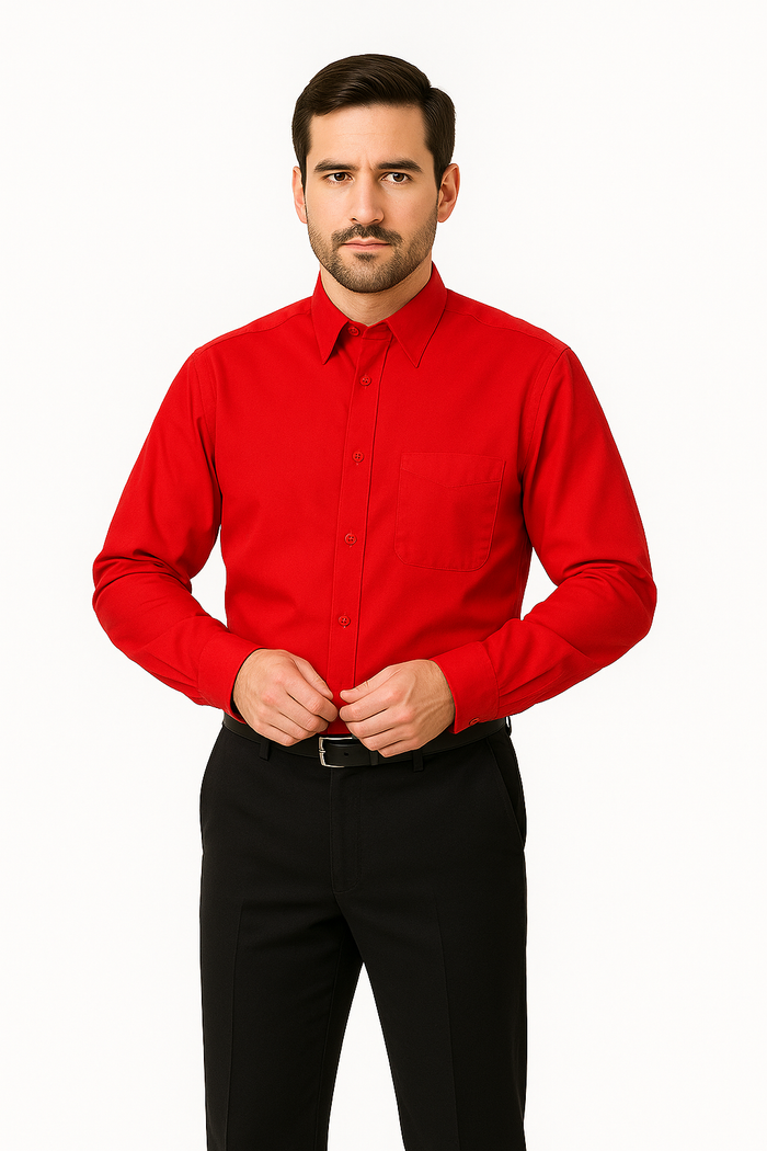 Best Cheap Priced Designer Sale Banded Collar Clergy Preacher Round Style Mandarin Collarless - French Cuff Red Men's Dress Shirt - Image 8