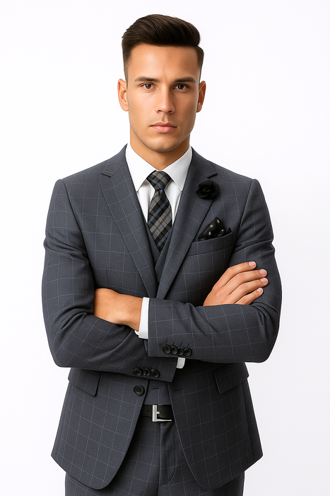 CALABRIA GREY Statement Suits Clothing Confidence Plaid Suit