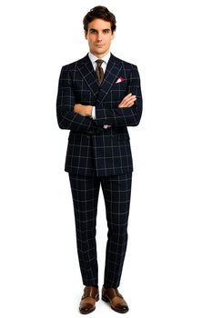 Mens Black and White Window Pane ~ Plaid Double Breasted Suits Suits - Image 2