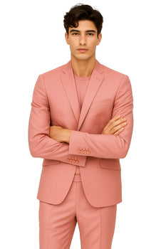Men's 2 Button  Flap Front pockets Vested Salmon ~ Coral color Suit - Image 2