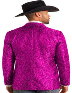 Mens Western Blazer Paisley Pattern Cowboy Tuxedo Fuchsia Jacket