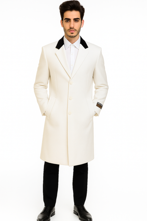 Mens Full Length and Cashmere Overcoat - Winter Topcoats - White Coat - Image 2