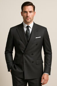 Mens Classic Poplin Double Breasted Suit in Charcoal