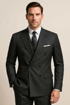 Mens Classic Poplin Double Breasted Suit in Charcoal - Image 4