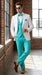White and Turquoise Tuxedo Wedding Suit - White Dinner Jacket + Vest + Pants + Bow-tie