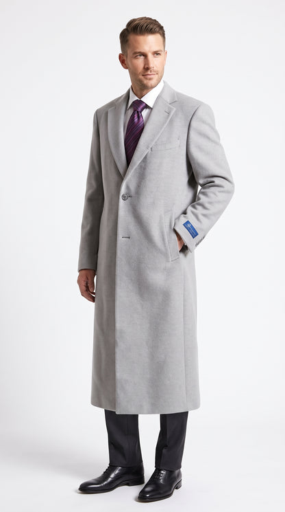 Men’s Gray Two Button Long Overcoat, Winter Dress Topcoat Formal Coat