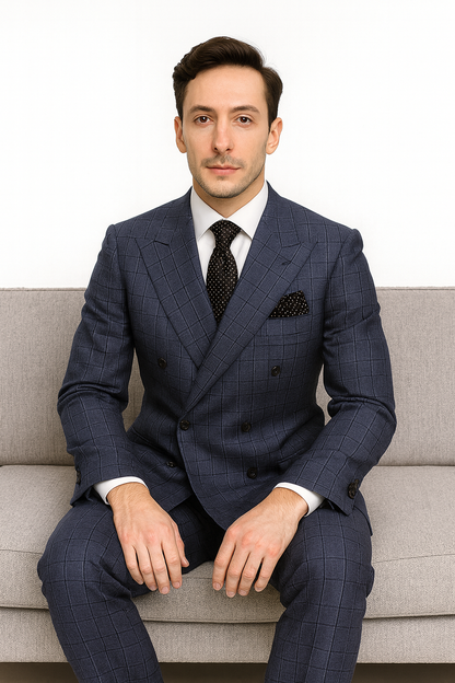 Mens Italian Wool Suit Color Sapphire - Men's Designer Classic Fit Double Breasted Wool Sapphire Blue Suit - Image 7