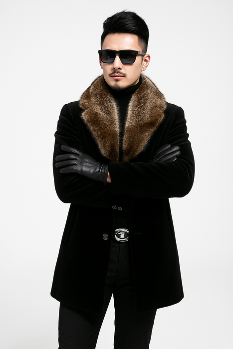 Fur Collars Men's Overcoat - Men's Peacoat and Cashmere Black