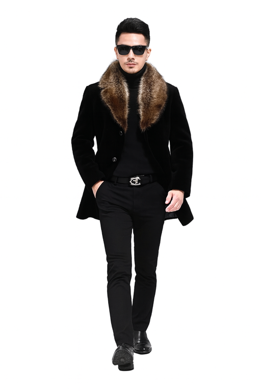 Fur Collars Men's Overcoat - Men's Peacoat and Cashmere Black