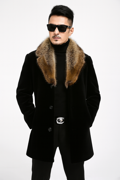 Fur Collars Men's Overcoat - Men's Peacoat and Cashmere Black