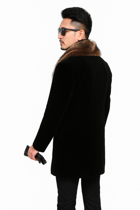 Fur Collars Men's Overcoat - Men's Peacoat and Cashmere Black