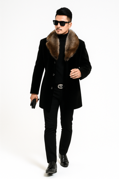 Fur Collars Men's Overcoat - Men's Peacoat and Cashmere - Image 2