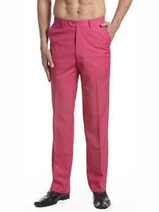 Men's Dress Pants Trousers Flat Front Slacks Fuschia