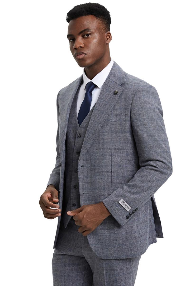 Men's Stacy Adams Modern Fit Vested Suit in Light Grey Micro Check Plaid - Image 5