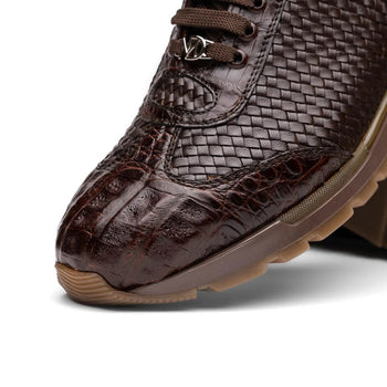 Marco Di Milano Roma Men's Shoes Brown Woven Calfskin / Genuine Caiman Crocodile Fashion Sneaker - Image 5