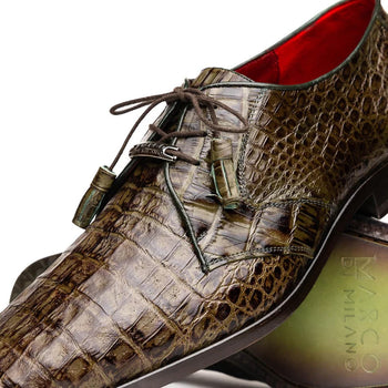 Marco Di Milano Lacio Men's Shoes Wood Green Genuine Caiman Crocodile Dress Derby Oxfords - Image 4
