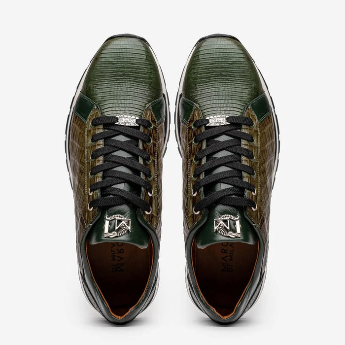Marco Di Milano Portici Men's Shoes Green & Olive Exotic Lizard / Crocodile Casual Sneakers
