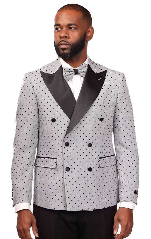 Vitali Grey Polka Dot Modern Fit Vested Suit
