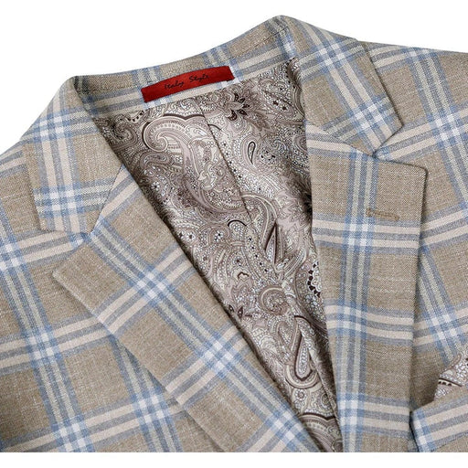 Saco vaquero - Western Sport Coat - Western Blazer - Mens Two Button Classic Fit Sport Coat Blazer In Grey Tan Windowpane Plaid