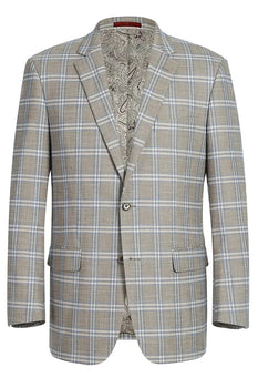 Saco vaquero - Western Sport Coat - Western Blazer - Mens Two Button Classic Fit Sport Coat Blazer In Grey Tan Windowpane Plaid