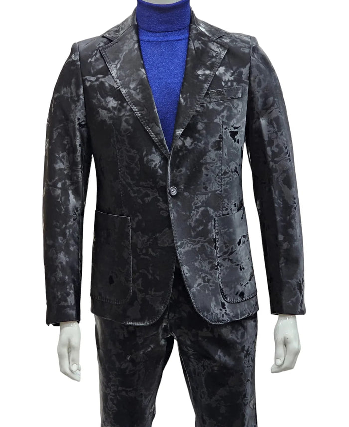 Camouflage Design Two Piece Slim Fit Suit Black - Image 3