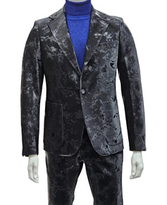 Camouflage Design Two Piece Slim Fit Suit Black