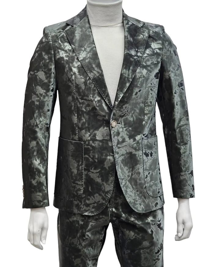 Mens 1 Button Slim Fit Faux Leather with Patch Pockets Green Suit - Image 4