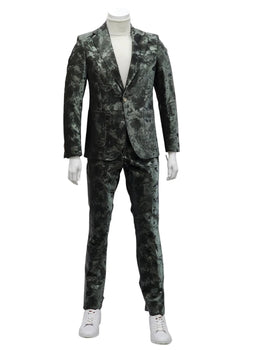 Mens 1 Button Slim Fit Faux Leather with Patch Pockets Green Suit