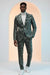 Mens 1 Button Slim Fit Faux Leather with Patch Pockets Green Suit