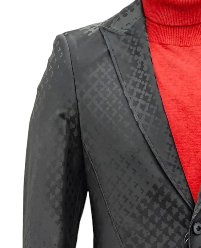 Mens One Button Peak Lapel Suit Black on Black Modern Fit
