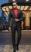 Mens One Button Peak Lapel Suit Black on Black