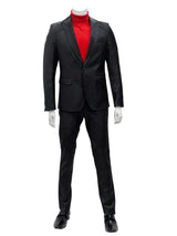 Mens One Button Peak Lapel Suit Black on Black Modern Fit