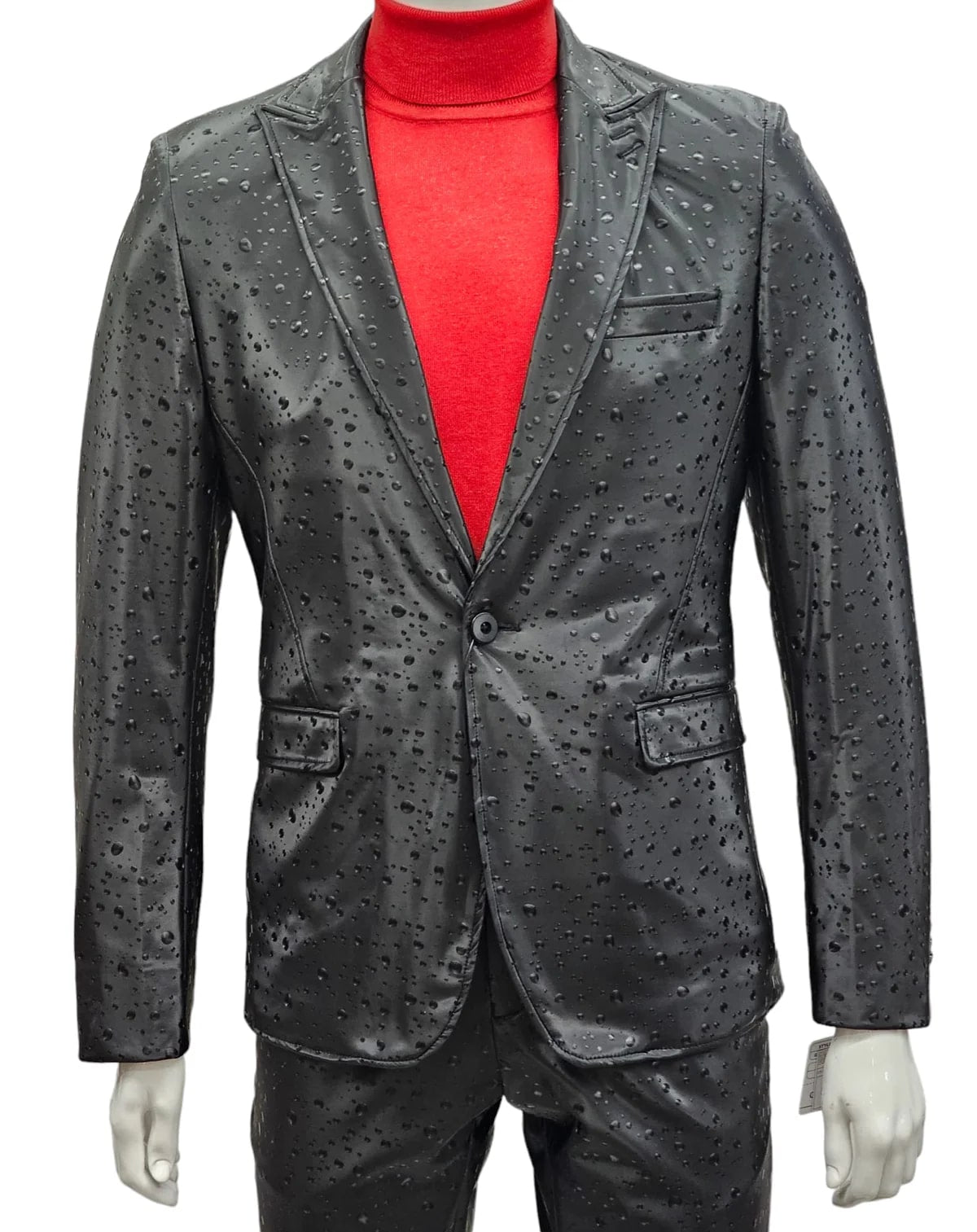 Mens One Button Peak Lapel Suit Black-Rain Modern Fit