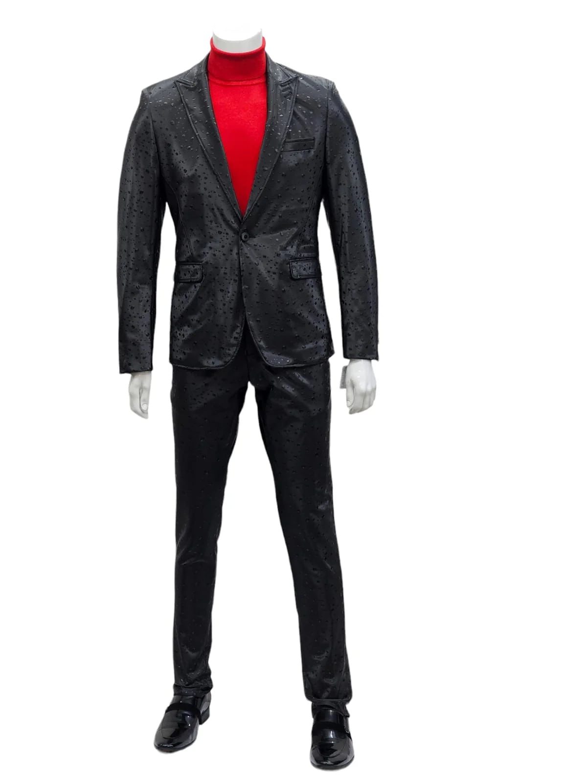 Mens One Button Peak Lapel Suit Black-Rain Modern Fit