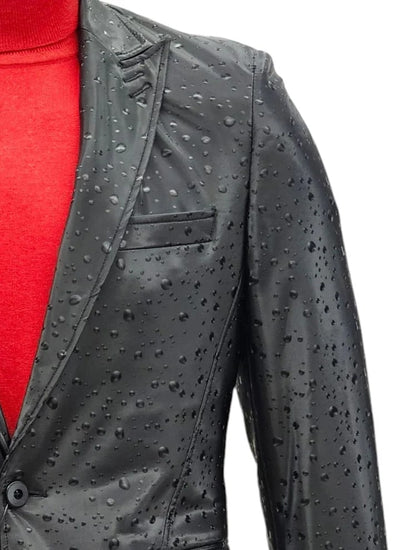 Mens One Button Peak Lapel Suit Black-Rain Modern Fit
