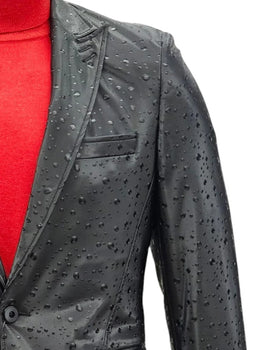 Mens One Button Peak Lapel Suit Black-Rain