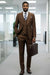 Mens Giovanni Testi Brown 3 Piece Slim Fit Suit – Peak Lapel, Double Breasted Vest, Center Vent Blazer
