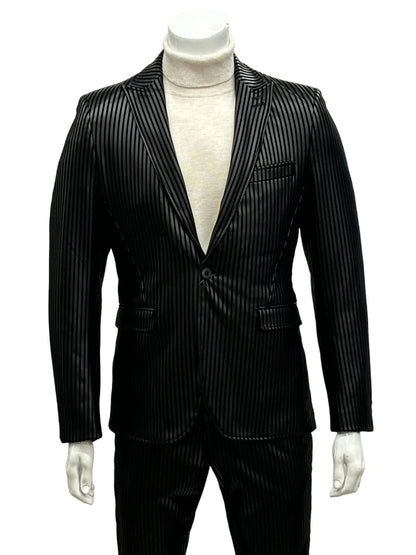 Mens One Button Side Vent Peak Lapel Suit Black Modern Fit