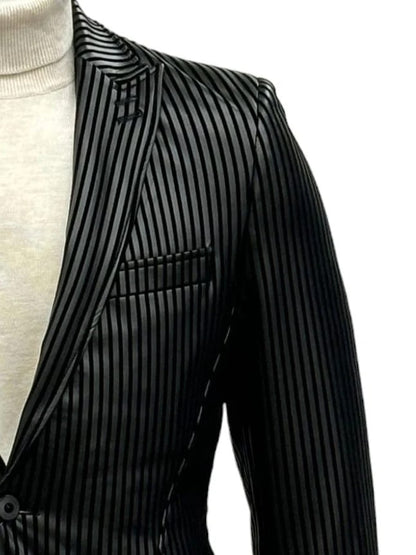 Mens One Button Side Vent Peak Lapel Suit Black Modern Fit