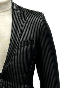 Mens One Button Side Vent Peak Lapel Suit Black