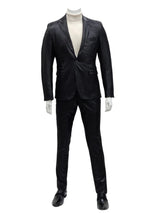 Mens One Button Side Vent Peak Lapel Suit Black Modern Fit