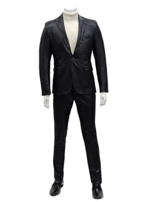 Mens One Button Side Vent Peak Lapel Suit Black