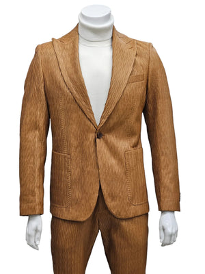 Mens 1 Button Peak Lapel Vegan Leather Suit Tan - Image 2