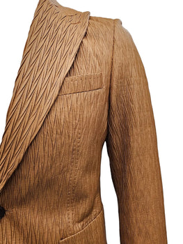 Mens 1 Button Peak Lapel Vegan Leather Suit Tan - Image 3