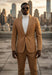 Mens 1 Button Pak Lapel Vegan Leather Suit Tan