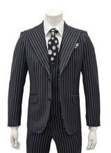 Black Pinstripe Slim Fit 3-Piece Suit — front view