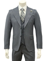 Grey Pinstripe Slim Fit 3-Piece Suit — front view