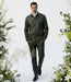 Mens Two Piece Slim Fit Faux Leather Casual Suit Olive