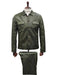 Mens Two Piece Slim Fit Faux Leather Casual Suit Olive