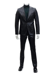 Mens Two Piece Slim Fit Suit One Button Notch Lapel Suit Black